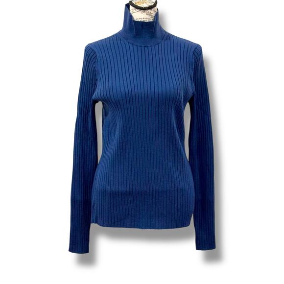 NWT Lafayette 148 Size XL Midnight Blue Wool Mock Turtleneck Sweater $698 - Picture 1 of 6